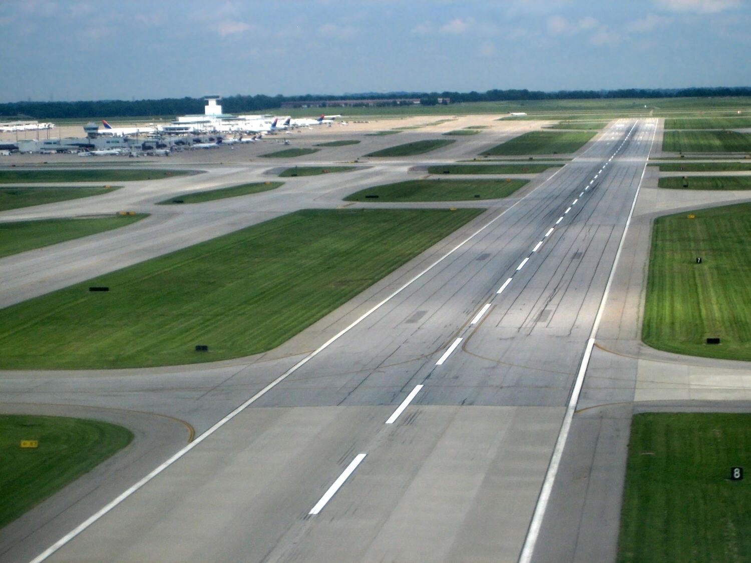 Aerial view of a runway