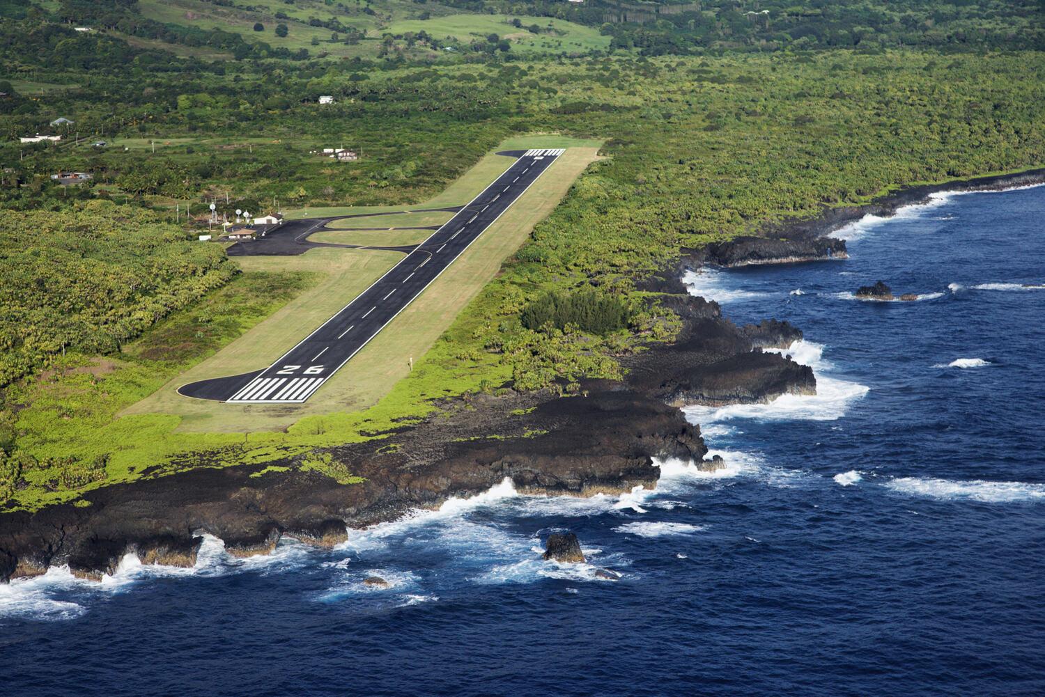 Aerial view of a coastal runway